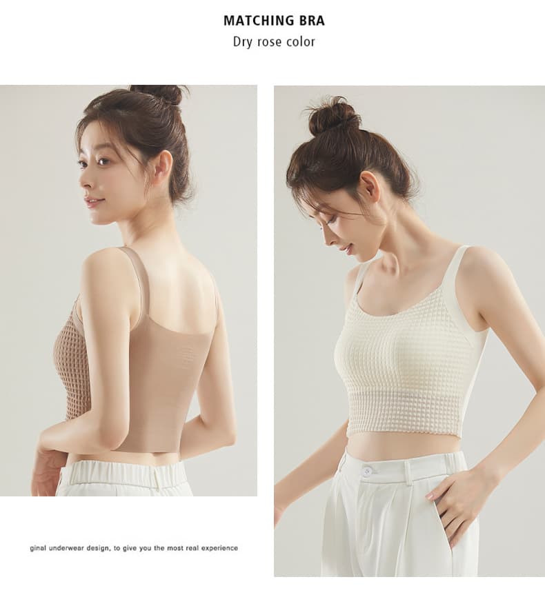 ヨガウェア タンクトップ 内蔵カップ付き無地ショート丈タンクトップ