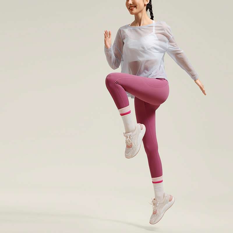 ヨガウェア シースルーメッシュ長袖ヨガトップス