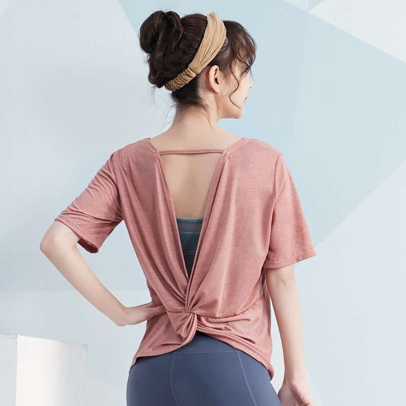 ヨガウェア 背中開きツイストデザインヨガトップス