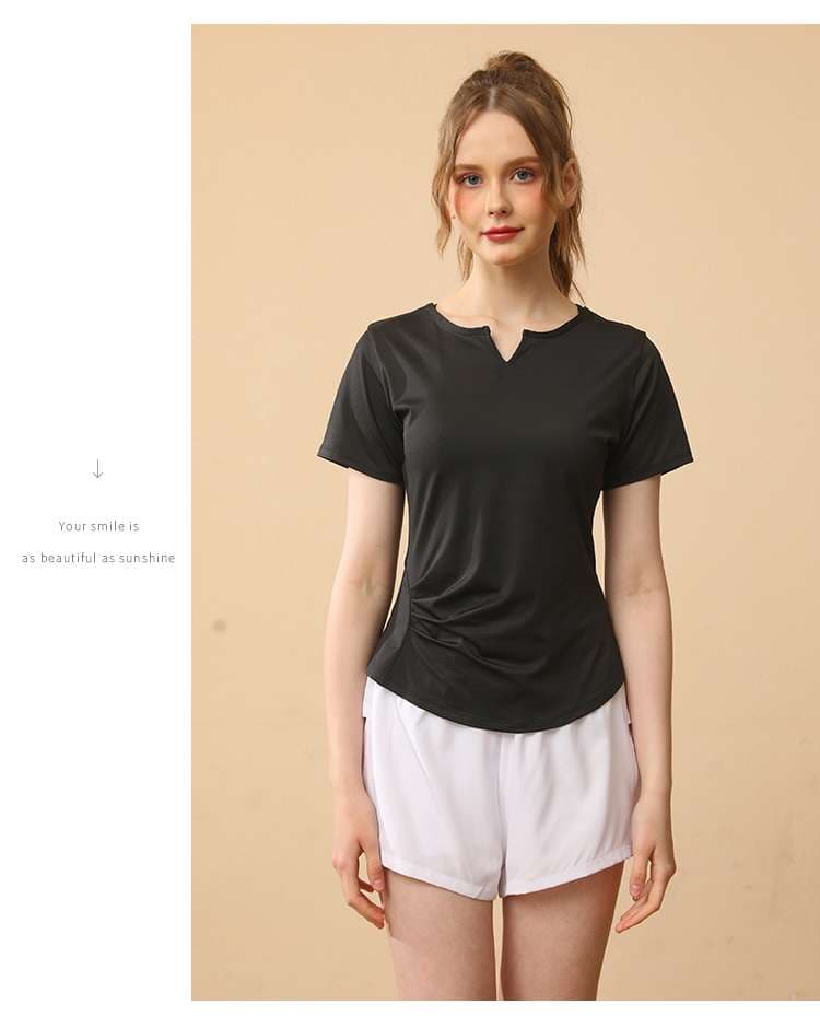 ヨガウェア シンプルVネックヨガTシャツ