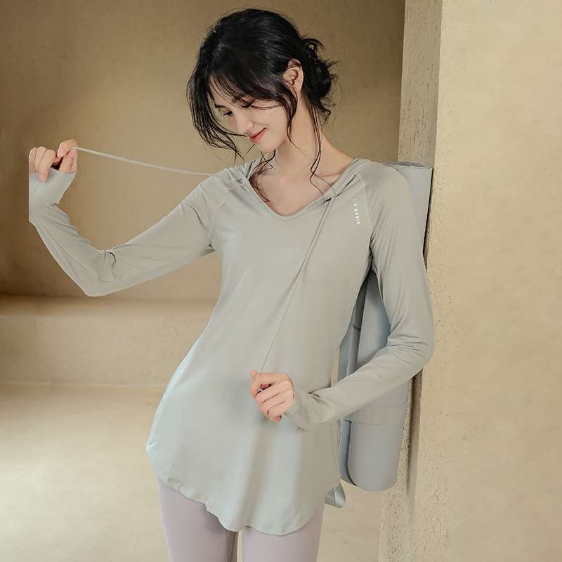 ヨガウェア フード付きヨガ長袖トップス