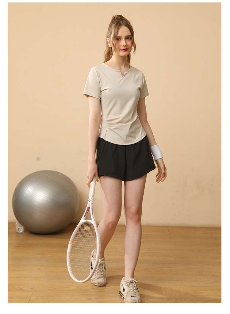 ヨガウェア シンプルVネックヨガTシャツ