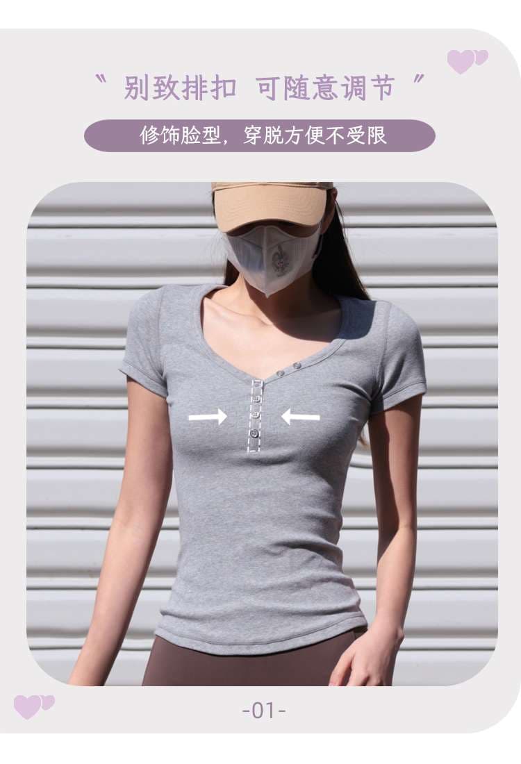 ヨガウェア スリムフィットヘンリーネックTシャツ