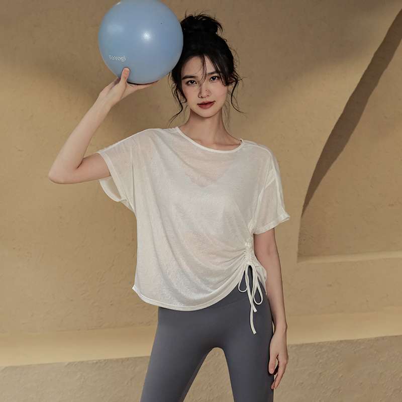 ヨガウェア サイドリボン ゆったりヨガトップス