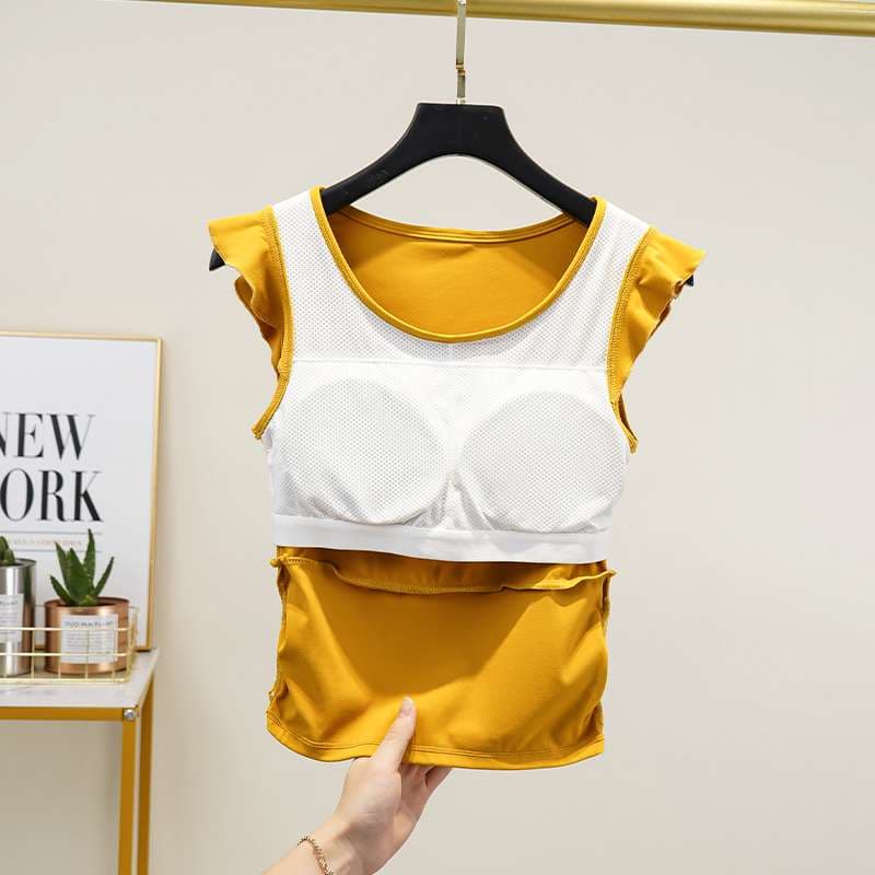 ヨガウェア 取り外し可能パッド付きヨガタンクトップ