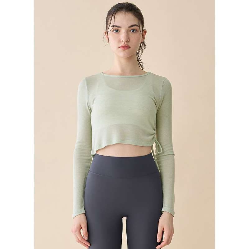 ヨガウェア サイドギャザー入りクロップドヨガトップス