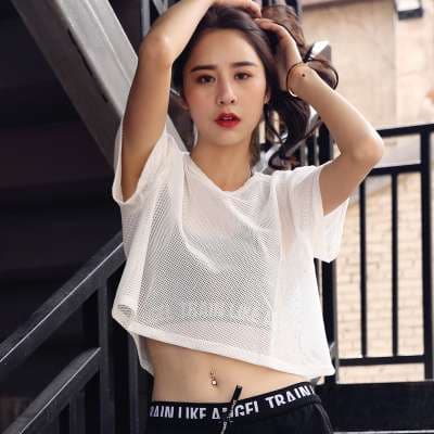 ヨガウェア メッシュ素材スポーツクロップトップス