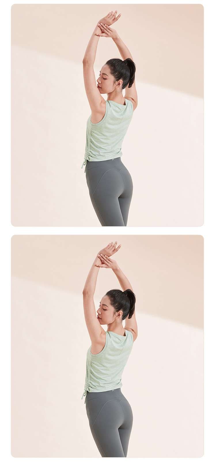 ヨガウェア サイドギャザー調節ストラップ付きタンクトップ