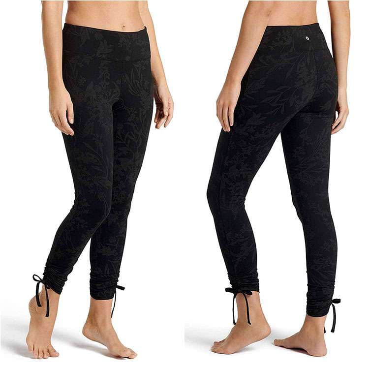 ヨガウェア 裾リボン付き柄入りヨガレギンス