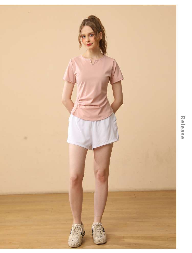 ヨガウェア シンプルVネックヨガTシャツ