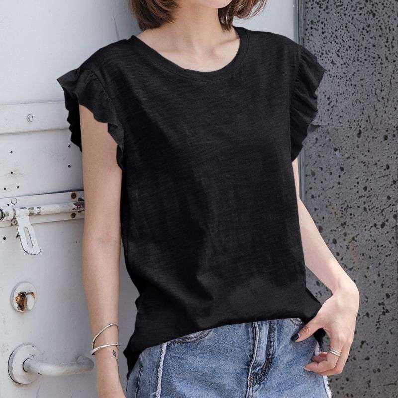 ヨガウェア フリル袖カジュアルTシャツ