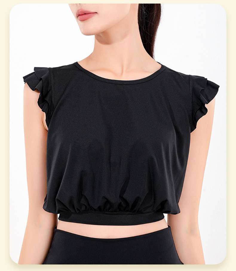 ヨガウェア フリルスリーブクロップドトップス&レギンスセット