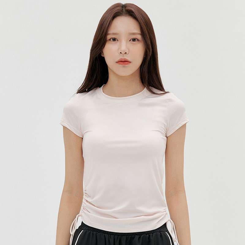 ヨガウェア サイドギャザー入りスリムフィットヨガTシャツ