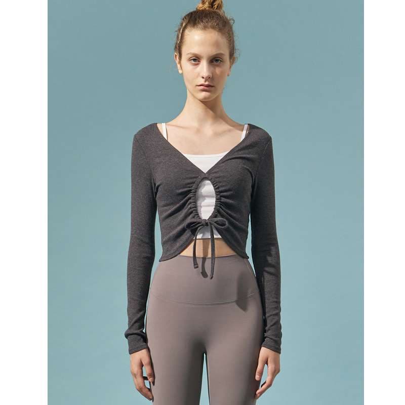 ヨガウェア フロントギャザー クロップドヨガトップス