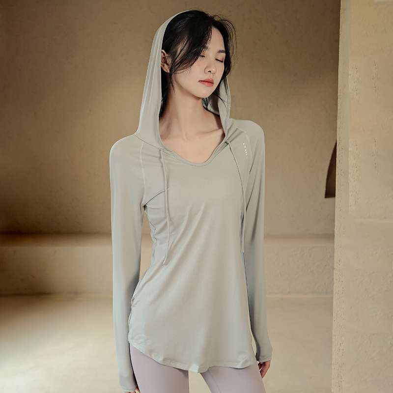 ヨガウェア フード付きヨガ長袖トップス
