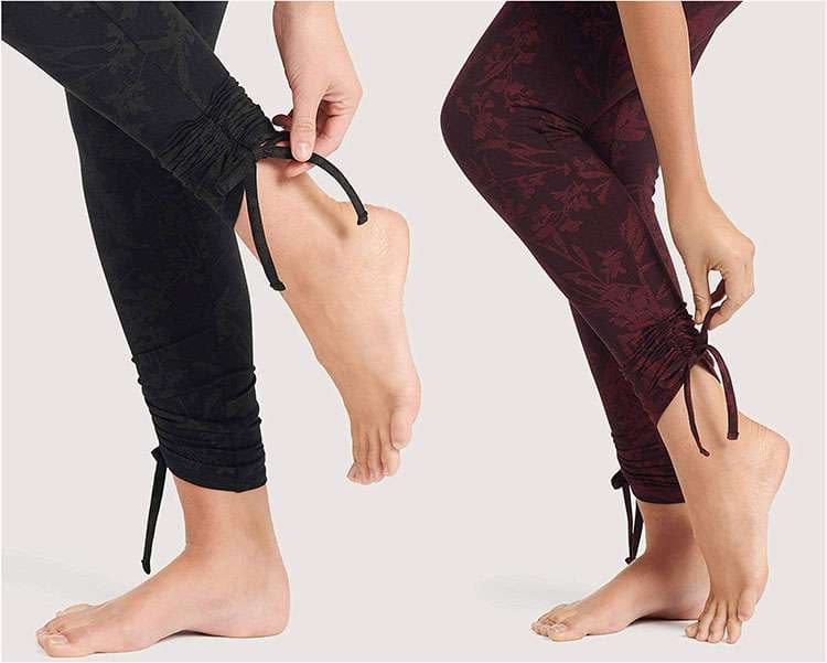 ヨガウェア 裾リボン付き柄入りヨガレギンス