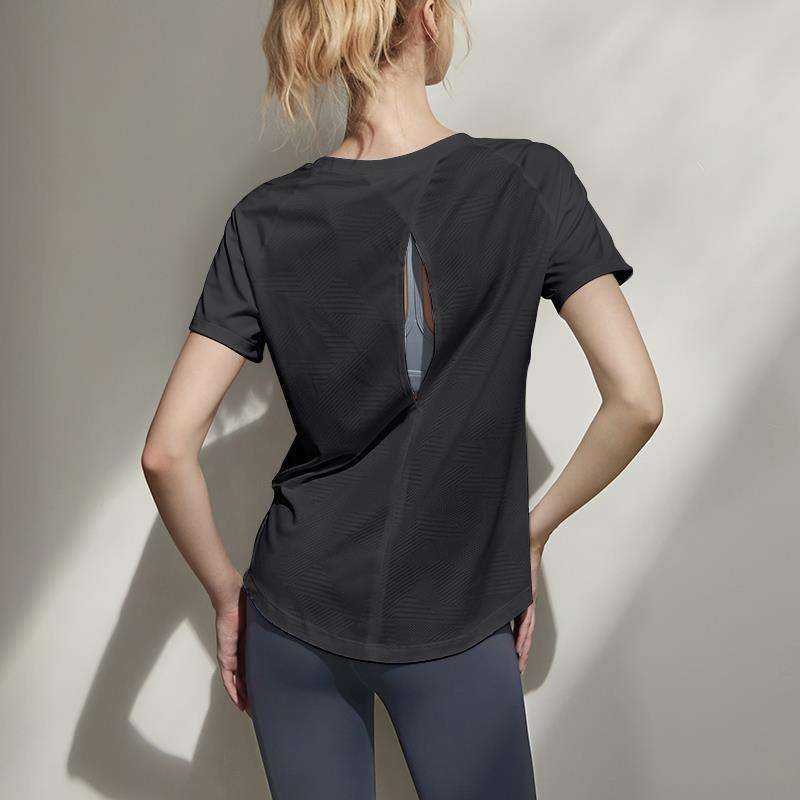 ヨガウェア バックオープンデザイン通気性ヨガTシャツ