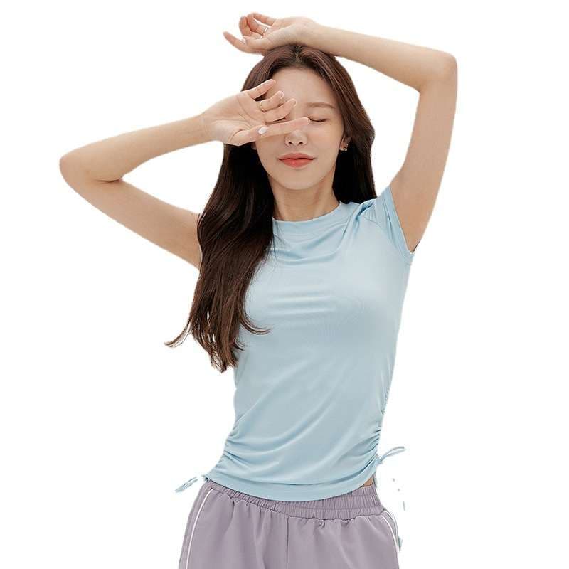 ヨガウェア サイドギャザー入りスリムフィットヨガTシャツ