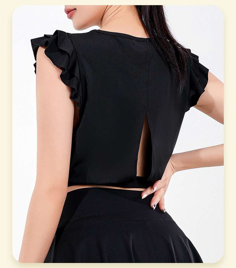 ヨガウェア フリルスリーブクロップドトップス&レギンスセット