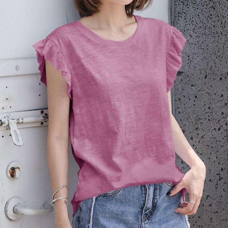 ヨガウェア フリル袖カジュアルTシャツ