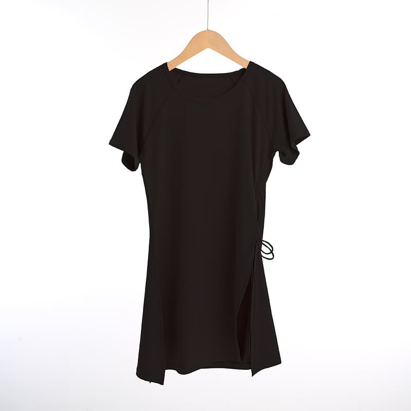 ヨガウェアトップス サイドドローストリング半袖チュニック