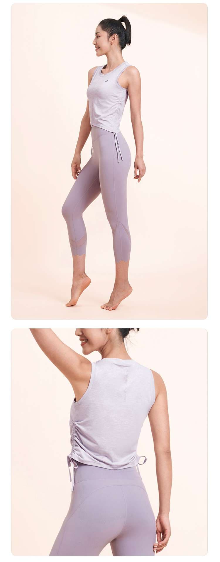 ヨガウェア サイドギャザー調節ストラップ付きタンクトップ