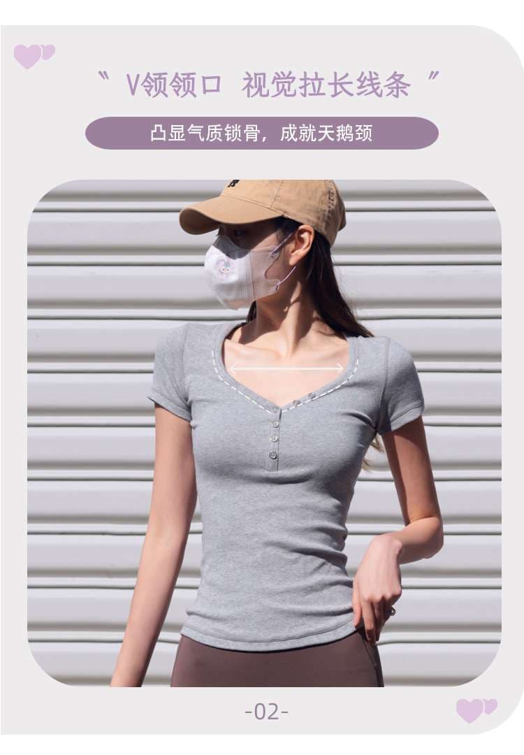 ヨガウェア スリムフィットヘンリーネックTシャツ