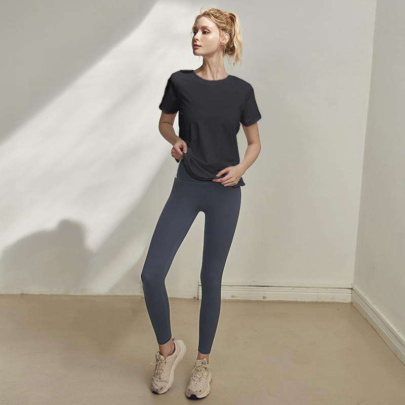 ヨガウェア バックオープンデザイン通気性ヨガTシャツ