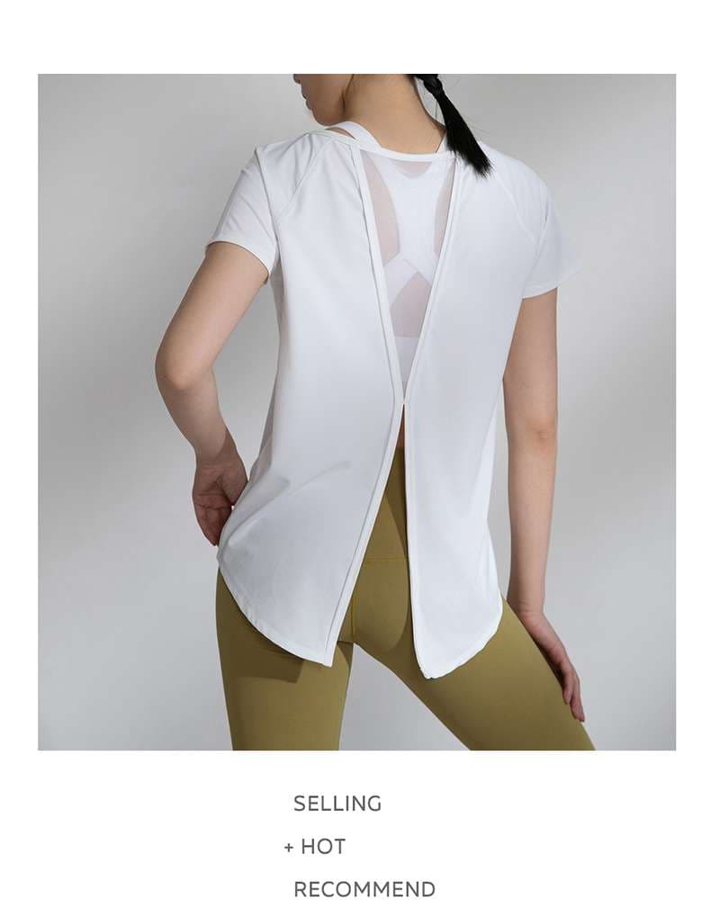 ヨガウェア 背中開きスリットヨガTシャツ