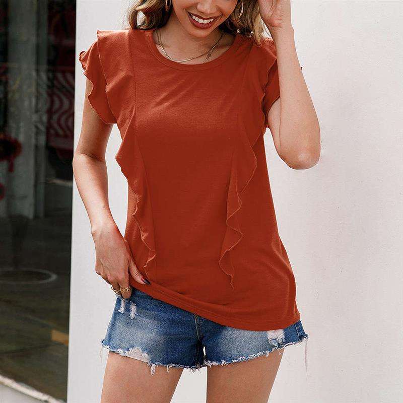 ヨガウェア フリル袖カジュアルTシャツ