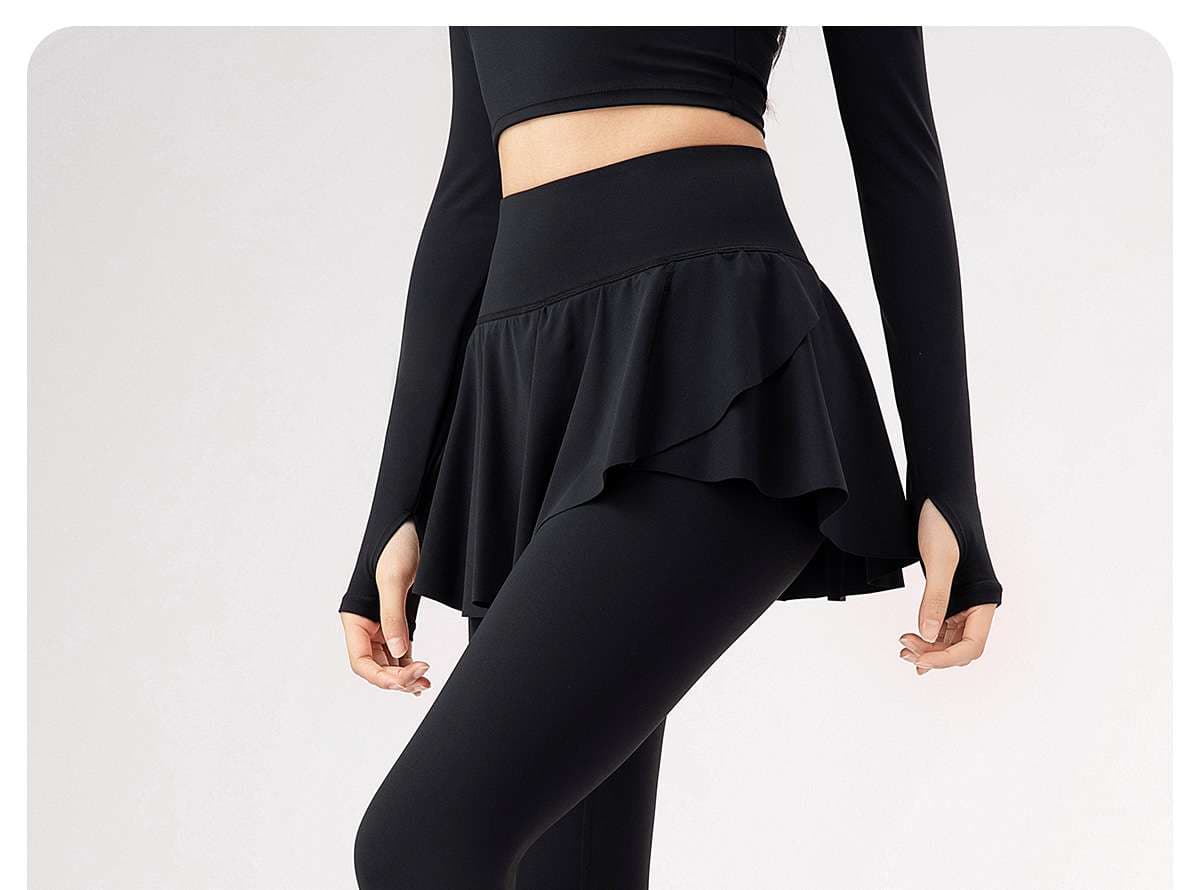 ヨガウェア フリル付きスカート風ヨガレギンス