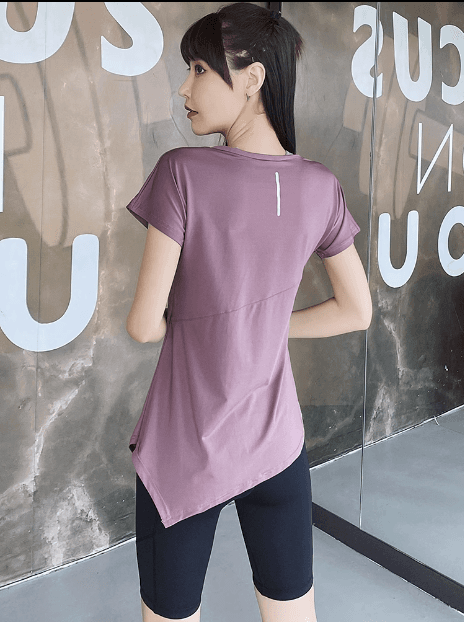 ヨガウェア アシンメトリー裾ヨガTシャツ
