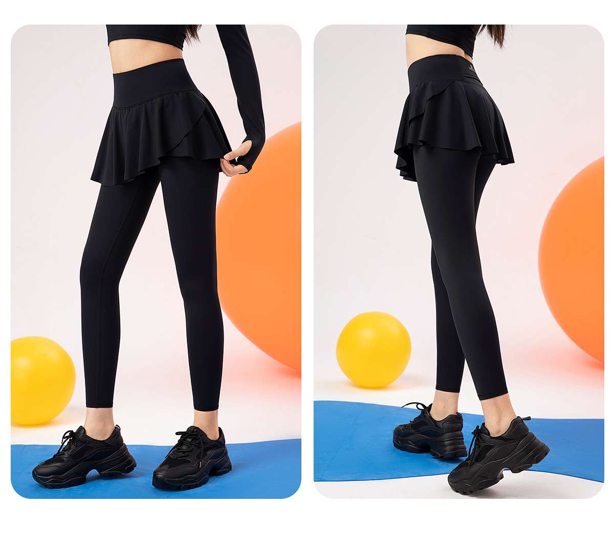 ヨガウェア フリル付きスカート風ヨガレギンス