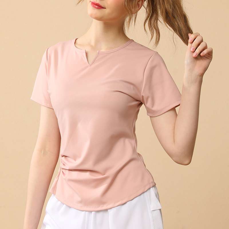 ヨガウェア シンプルVネックヨガTシャツ