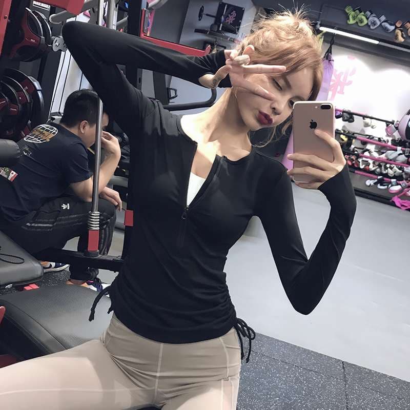 ヨガウェア スリムフィットジップアップヨガトップス