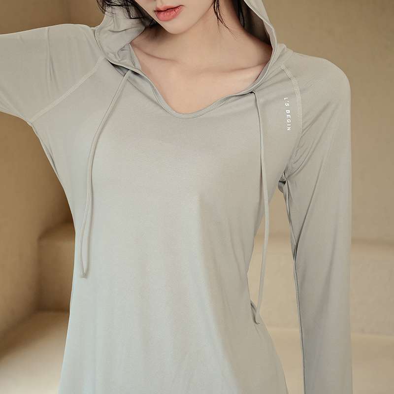 ヨガウェア フード付きヨガ長袖トップス