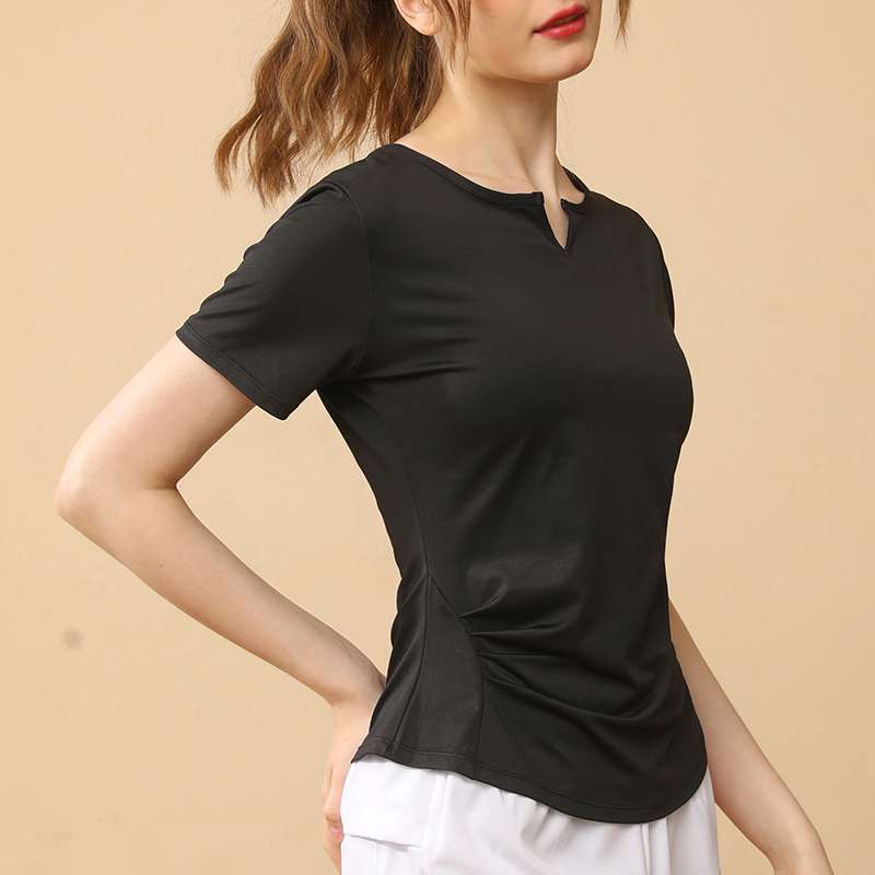 ヨガウェア シンプルVネックヨガTシャツ
