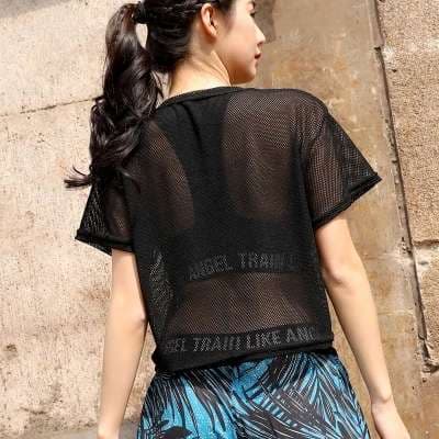 ヨガウェア メッシュ素材スポーツクロップトップス