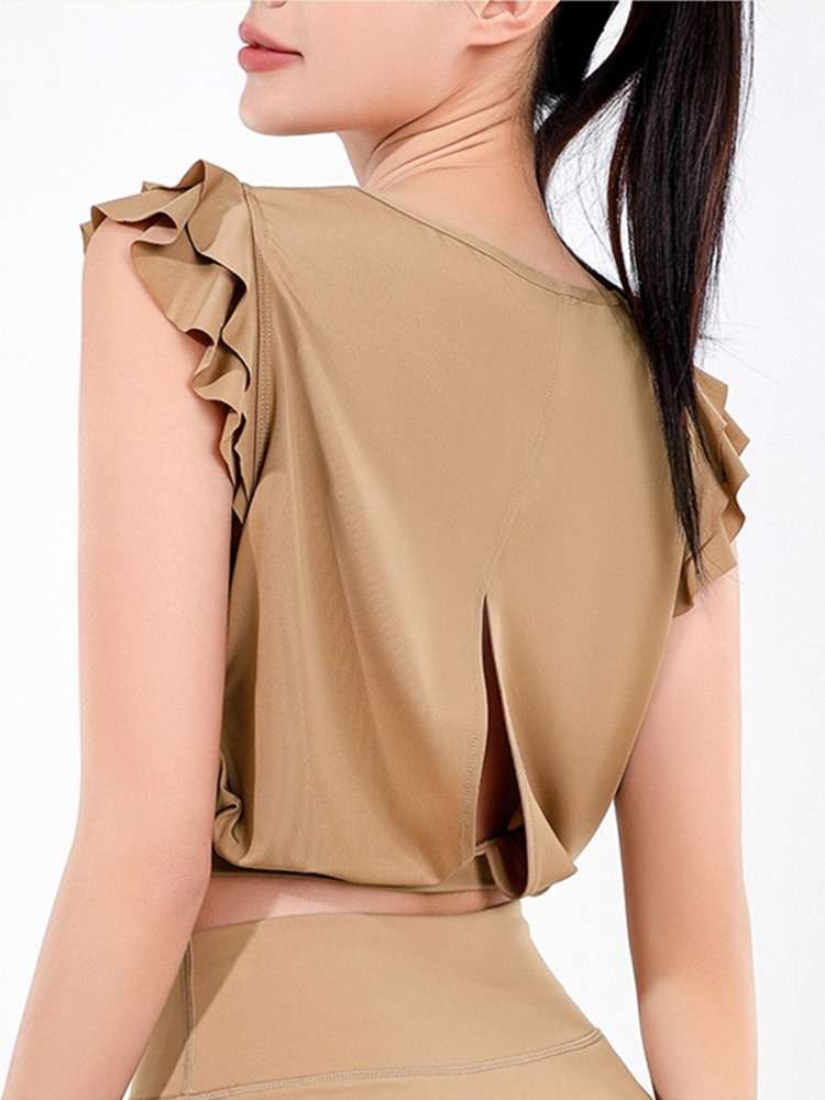 ヨガウェア フリルスリーブクロップドトップス&レギンスセット