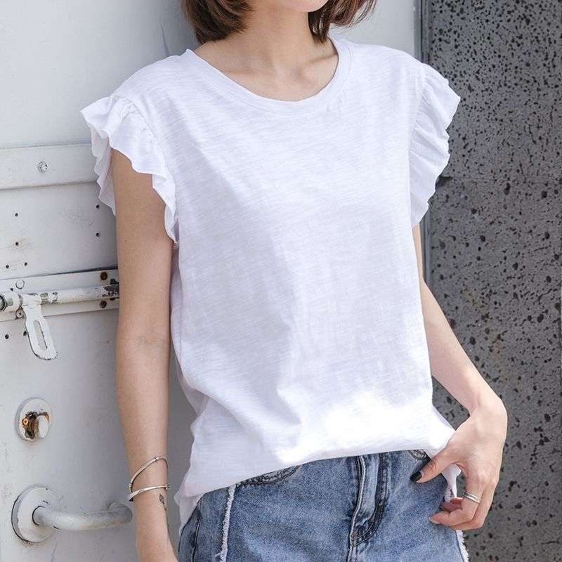 ヨガウェア フリル袖カジュアルTシャツ