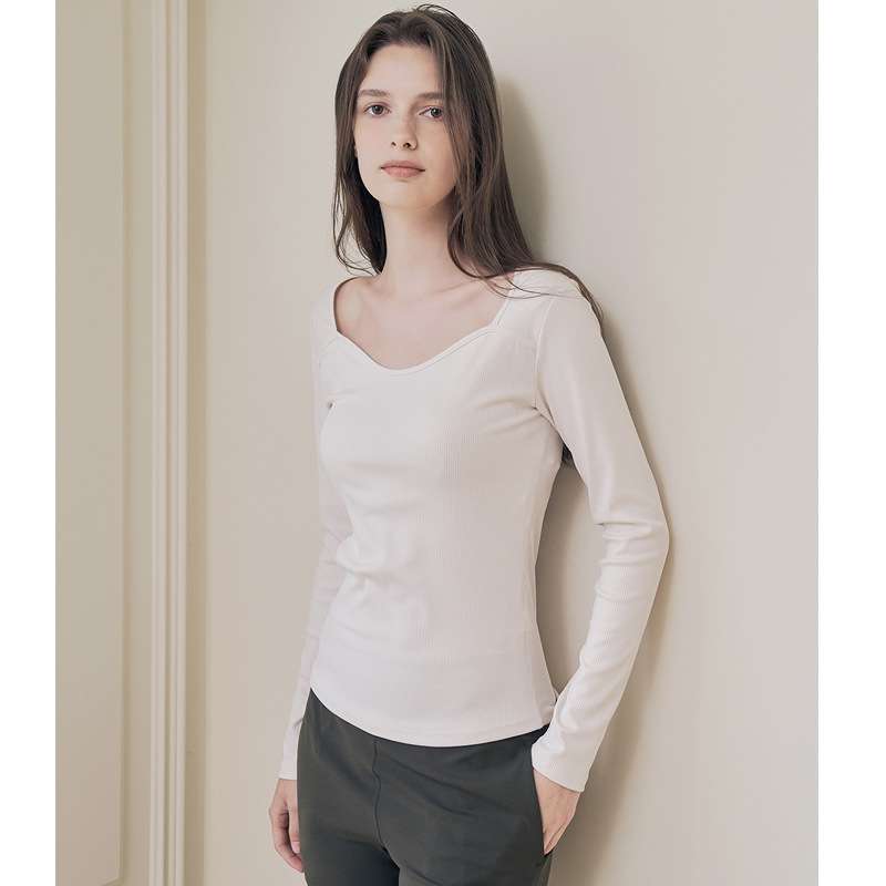 ヨガウェア スクエアネックリブロングスリーブトップス