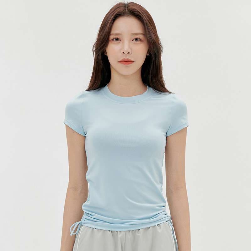 ヨガウェア サイドギャザー入りスリムフィットヨガTシャツ