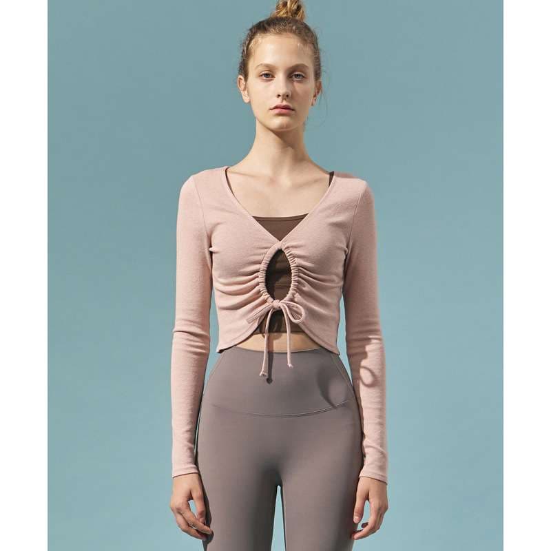ヨガウェア フロントギャザー クロップドヨガトップス
