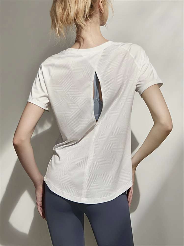 ヨガウェア バックオープンデザイン通気性ヨガTシャツ