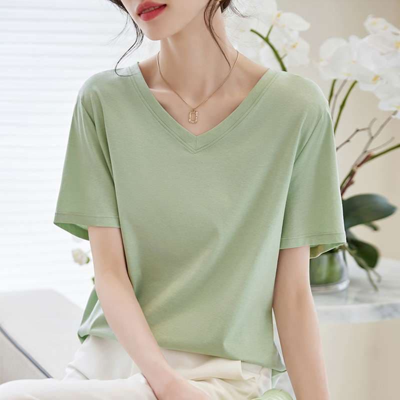 ヨガウェア シンプル Vネック 半袖 Tシャツ