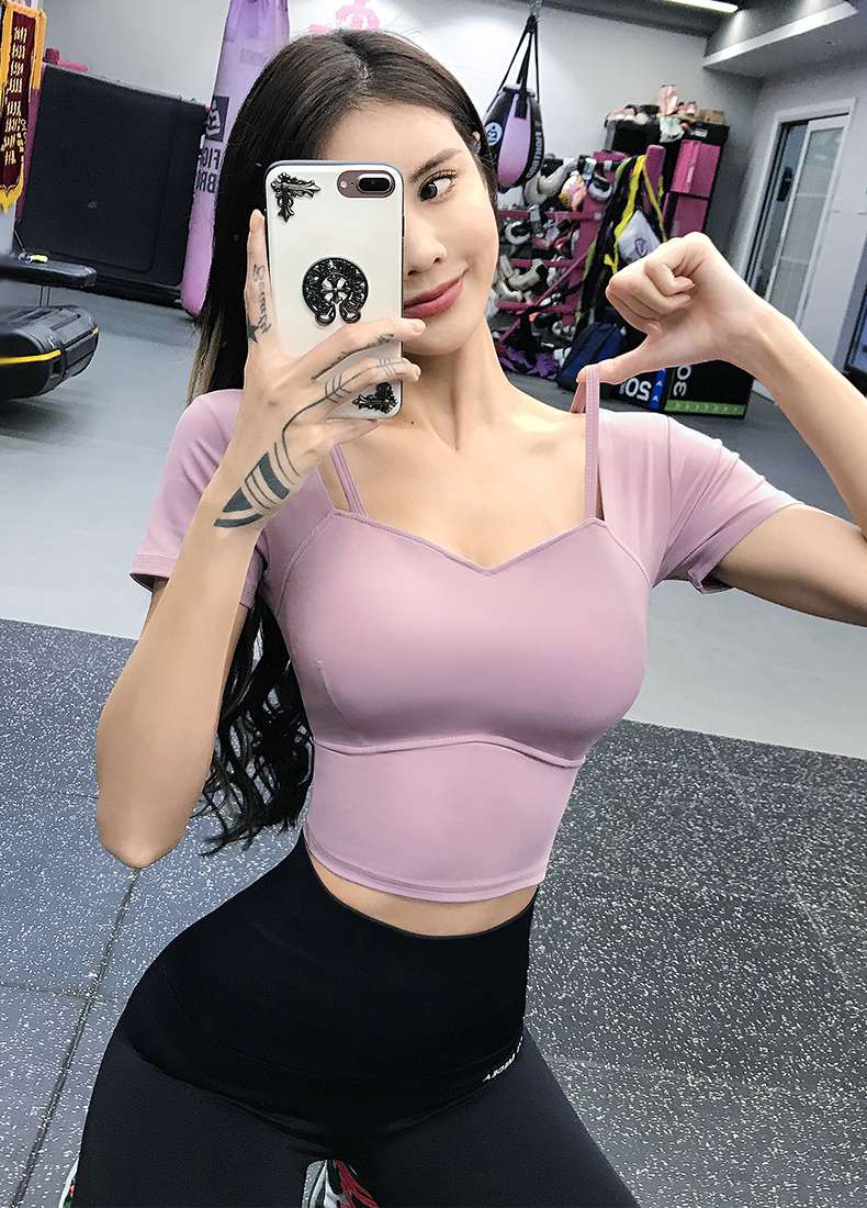 ヨガウェア フィットネス用スクエアネックトップス