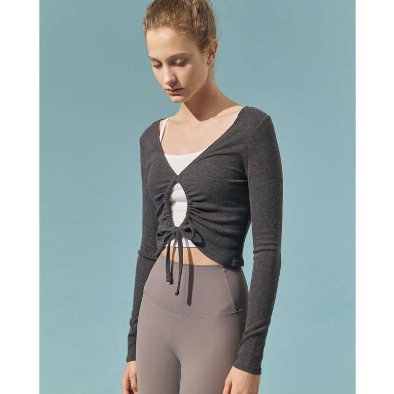 ヨガウェア フロントギャザー クロップドヨガトップス