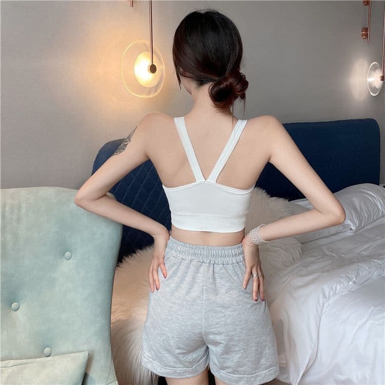 ヨガウェア タンクトップ ノンワイヤーブラカップタンクトップ フリル付きソフトブラトップ