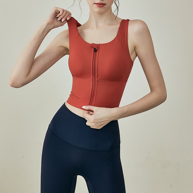 ヨガウェア 前開き調整可能フィットネスタンクトップ