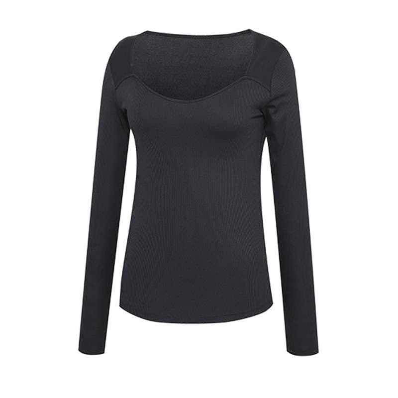 ヨガウェア スクエアネックリブロングスリーブトップス